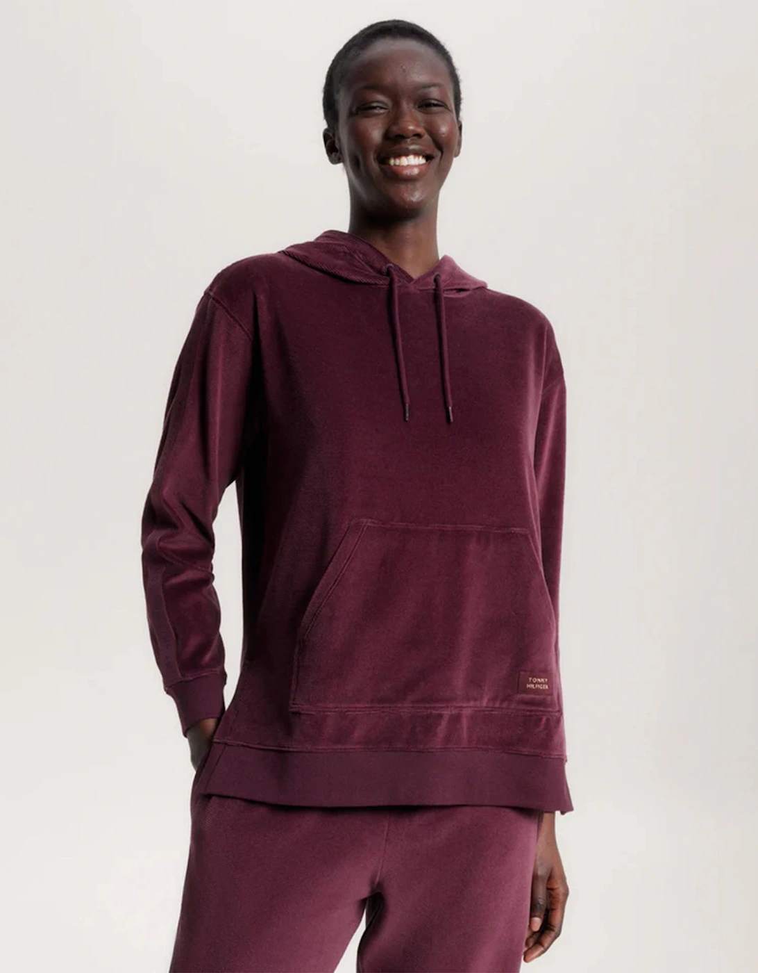 LONG HOODIE VELOUR Womens Hoodie Deep Burgundy