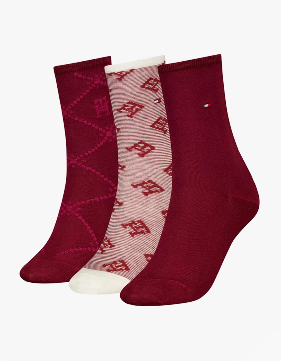 3 Pack Giftboxed Monogram Womens Crew Socks Red, 5 of 4