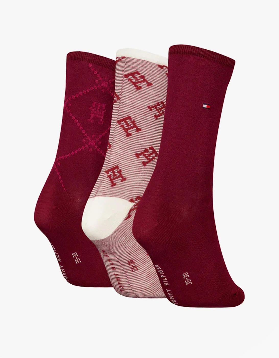 3 Pack Giftboxed Monogram Womens Crew Socks Red