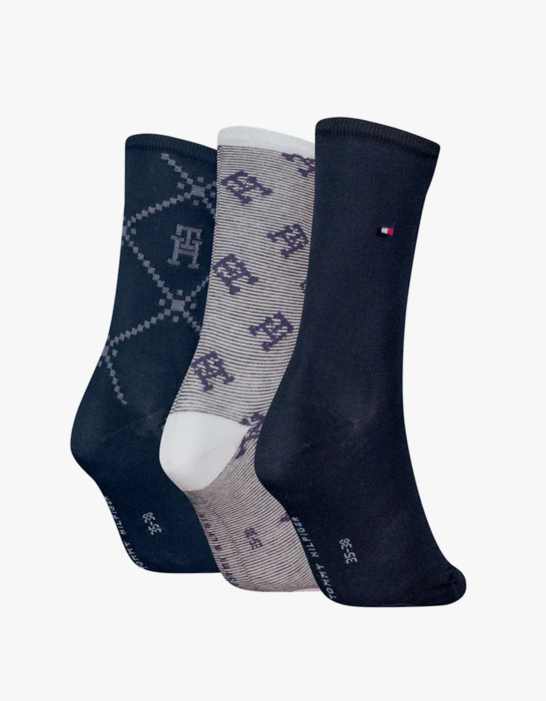 3 Pack Giftboxed Monogram Womens Crew Socks Navy