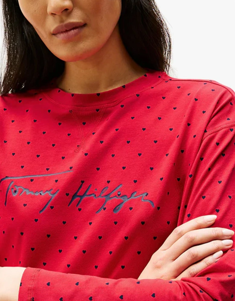 HERITAGE Womens Pyjama Set Hearts Primary Red Aop