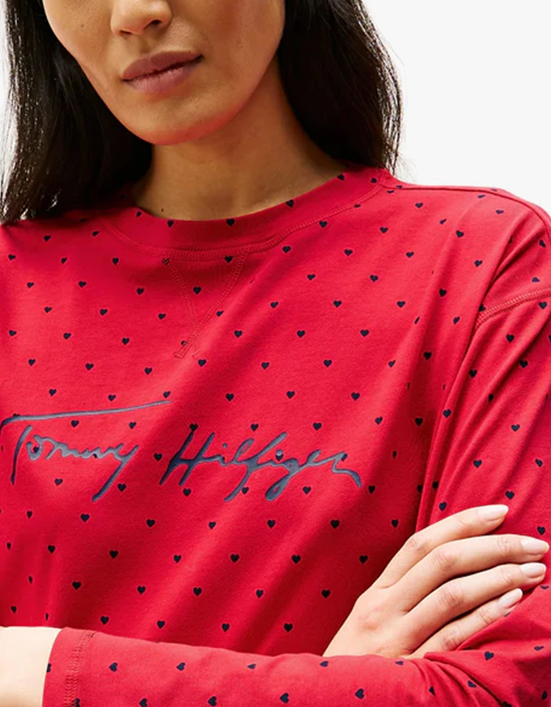 HERITAGE Womens Pyjama Set Hearts Primary Red Aop