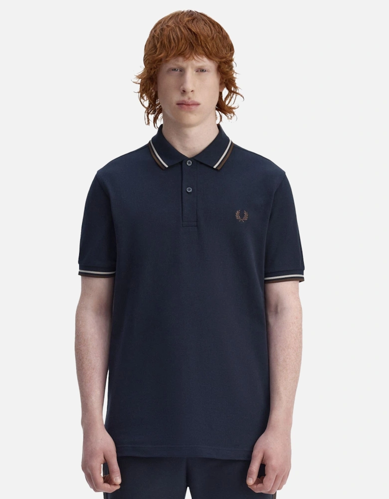 Twin Tipped Polo Shirt Navy/Warm Oat/ Burnt Tobacco