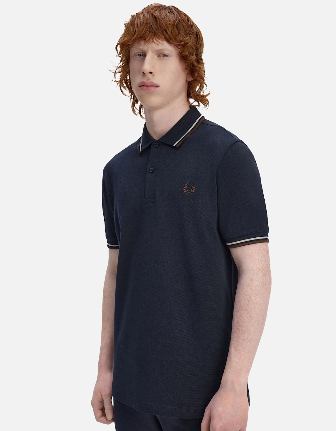 Twin Tipped Polo Shirt Navy/Warm Oat/ Burnt Tobacco