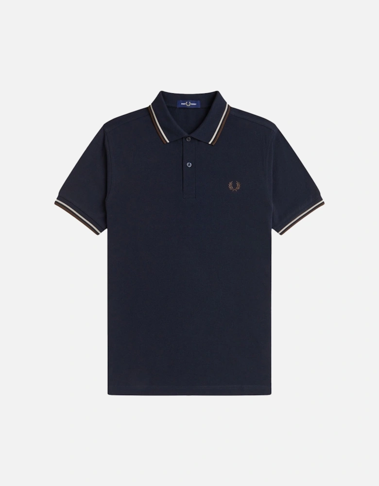 Twin Tipped Polo Shirt Navy/Warm Oat/ Burnt Tobacco
