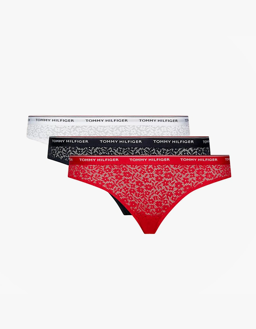 Women's Tommy Hilfiger BIKINI LACE 3 Pack Womens Underwear Desert Sky/White/Primary Red - Multi - Size: LARGE