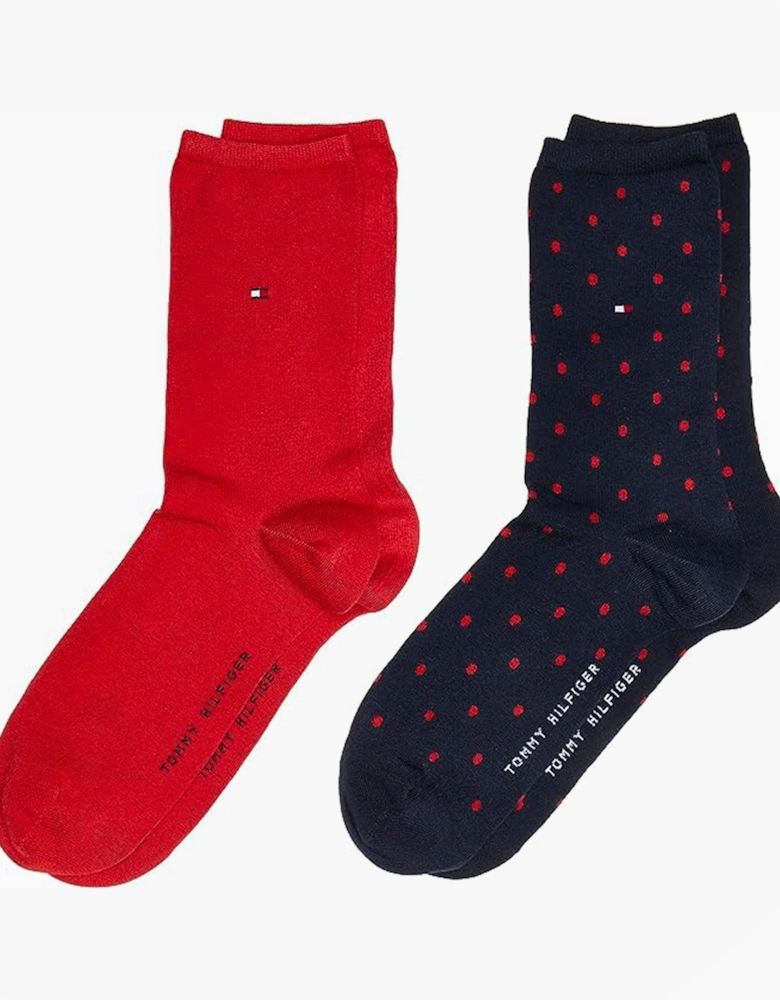 DOT 2 Pack Womens Crew Socks Red/Navy