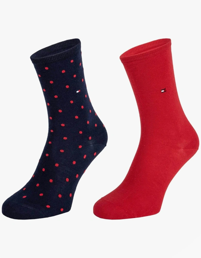 DOT 2 Pack Womens Crew Socks Red/Navy
