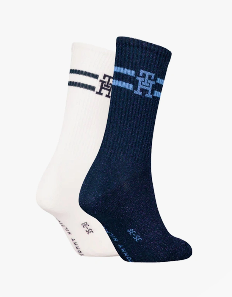 2 Pack Trainer Womens Crew Socks Navy/White