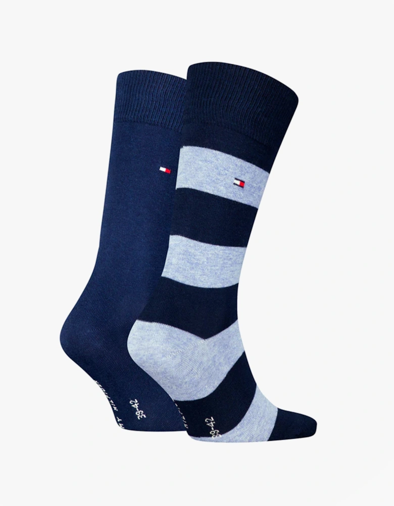 2 Pack Mens Crew Stripe Socks Light Blue