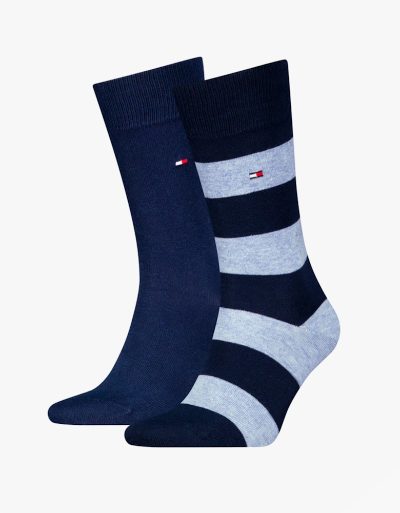 2 Pack Mens Crew Stripe Socks Light Blue