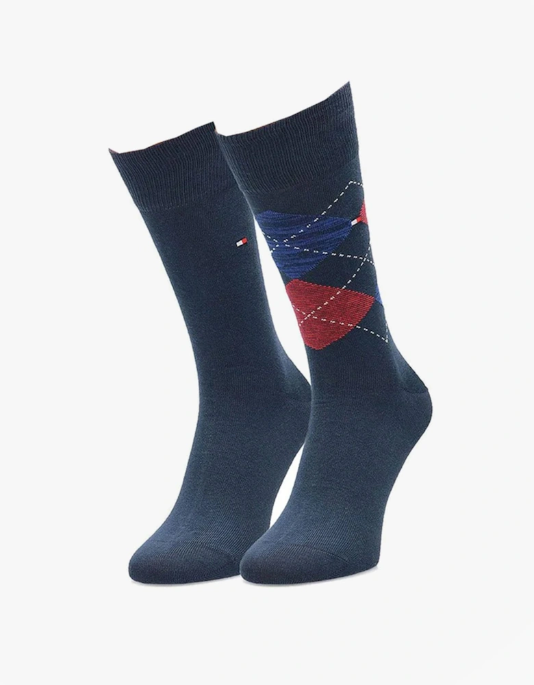 2 Pack Mens Crew Checked Socks Black