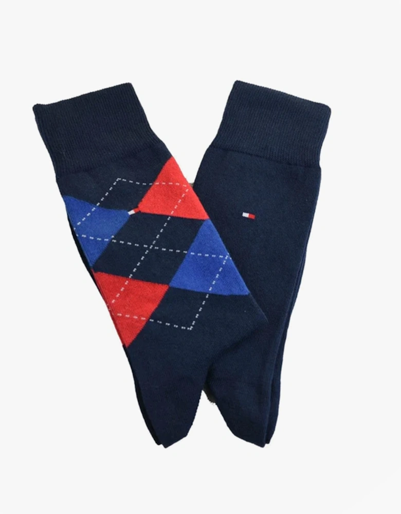 2 Pack Mens Crew Checked Socks Black