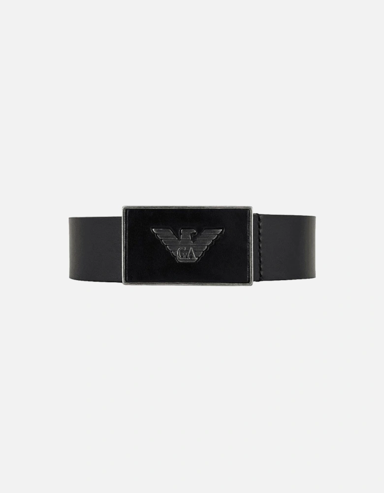 Eagle Plate Logo Leather Black Belt