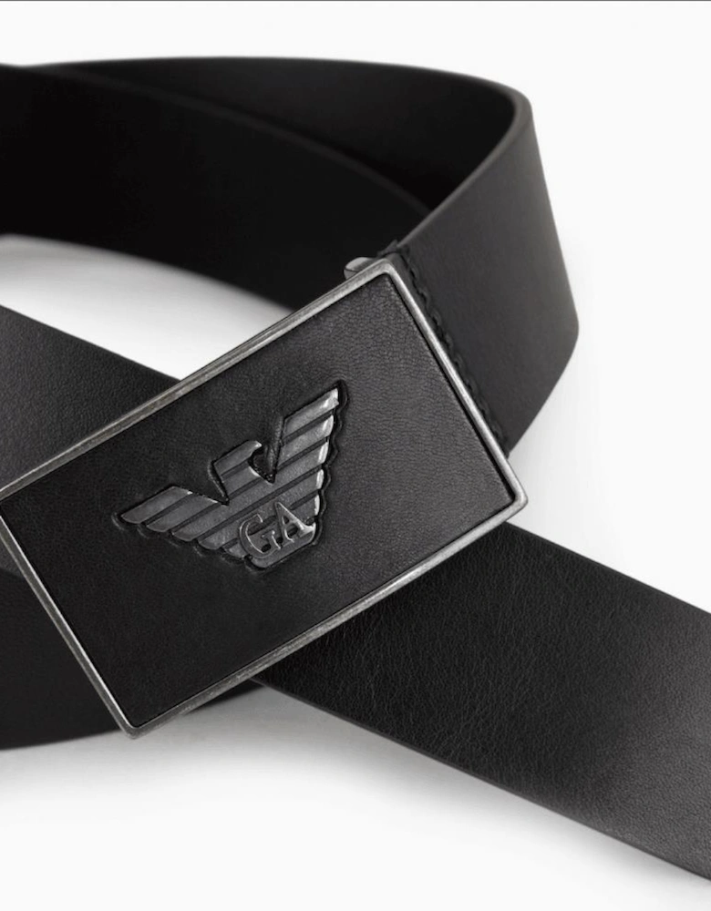 Eagle Plate Logo Leather Black Belt