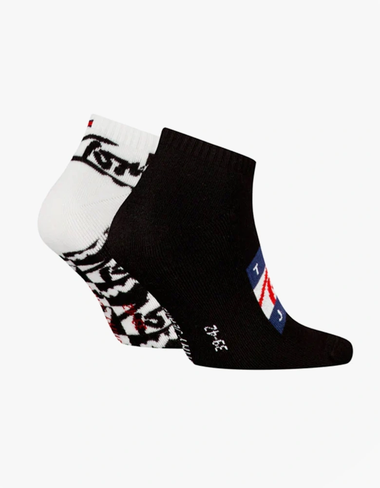 2 Pack Trainer Graffiti Mens Ankle Socks Black
