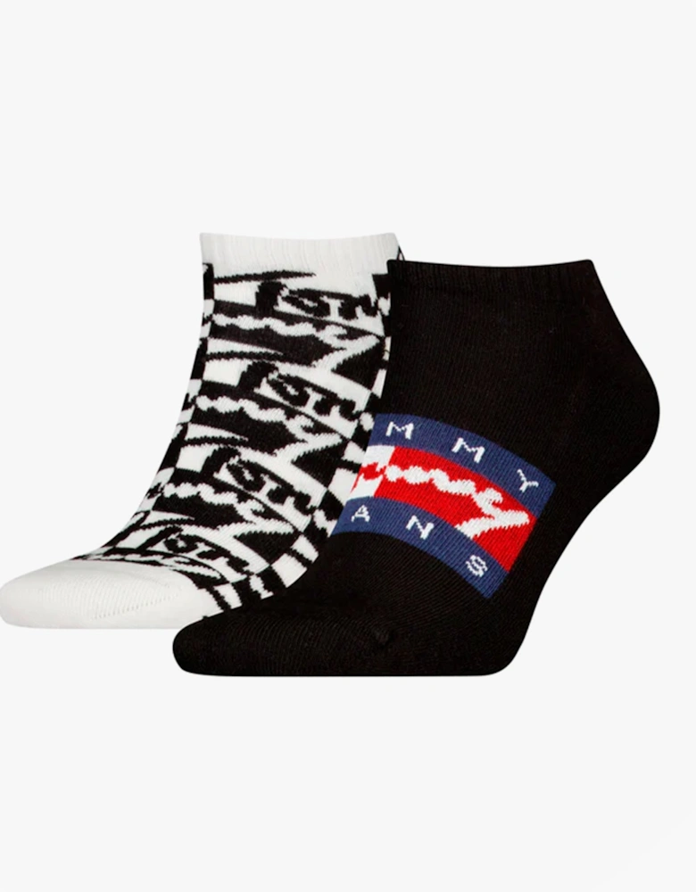 2 Pack Trainer Graffiti Mens Ankle Socks Black