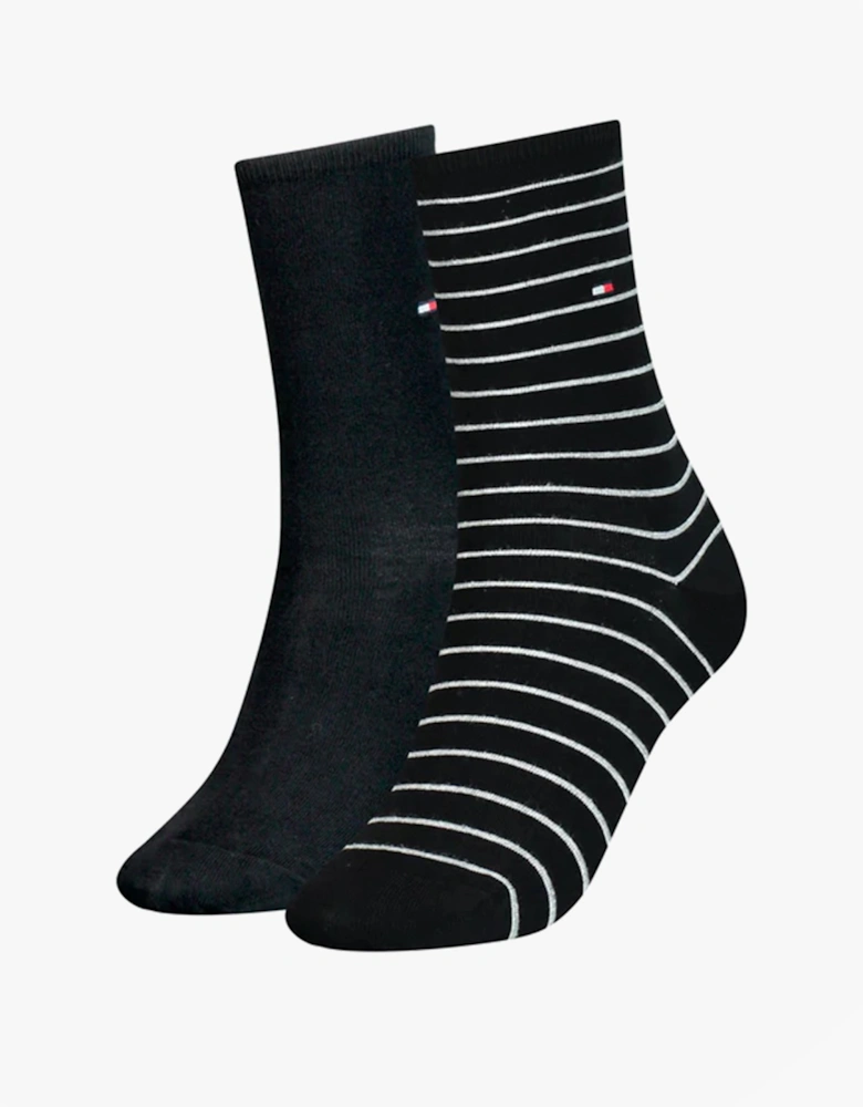 2 Pack Womens Crew Stripe Socks Black