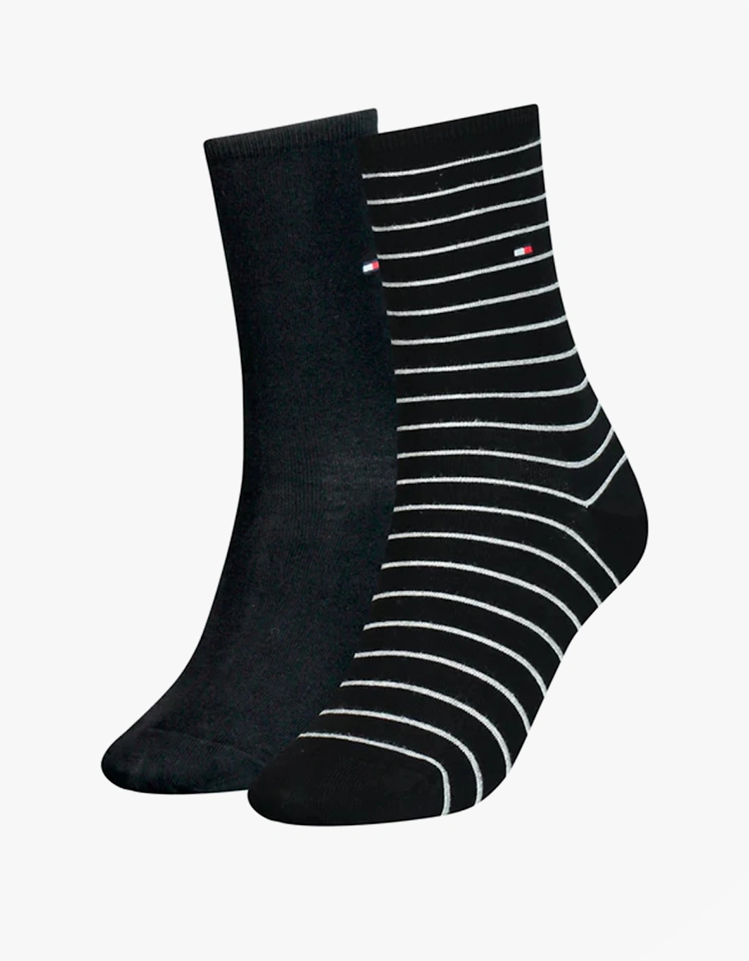 Women's Tommy Hilfiger 2 Pack Womens Crew Stripe Socks Black - Size: UK 2-5