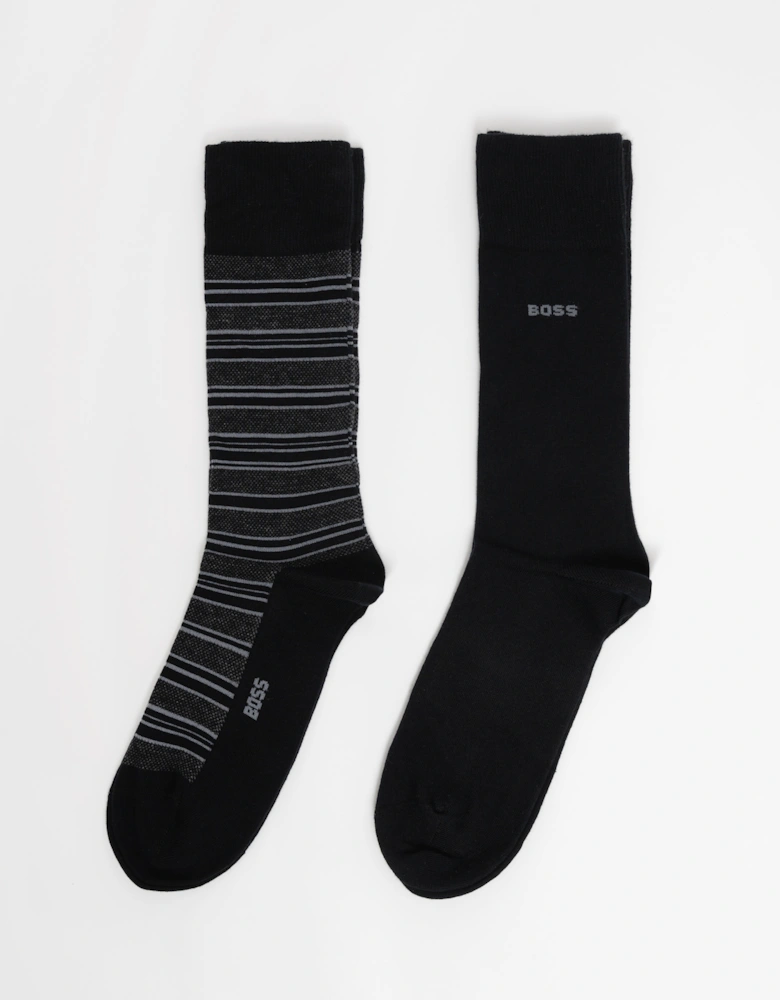 BOSS Orange 2-Pack Mens Striped Socks - Black 001