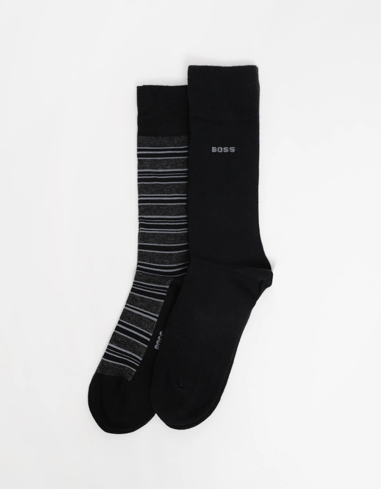 BOSS Orange 2-Pack Mens Striped Socks - Black 001