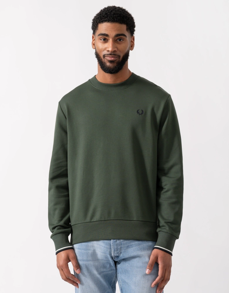 Mens Crew Neck Sweatshirt - Court Green/Snow White/Navy 53A