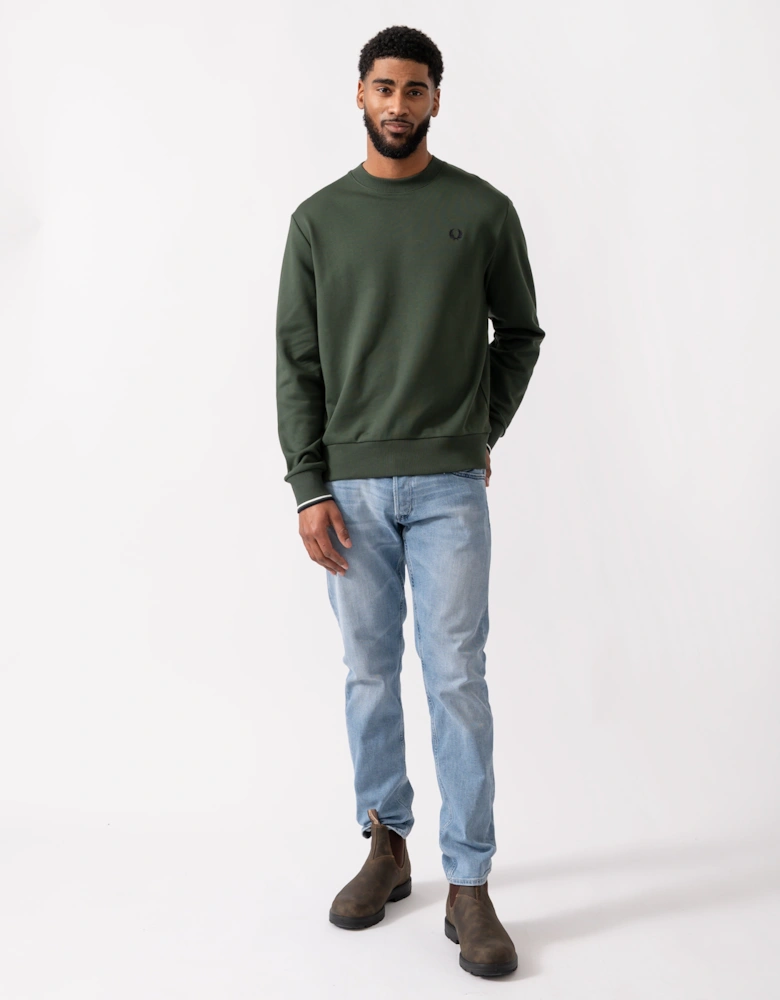 Mens Crew Neck Sweatshirt - Court Green/Snow White/Navy 53A