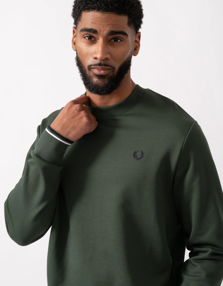 Mens Crew Neck Sweatshirt - Court Green/Snow White/Navy 53A