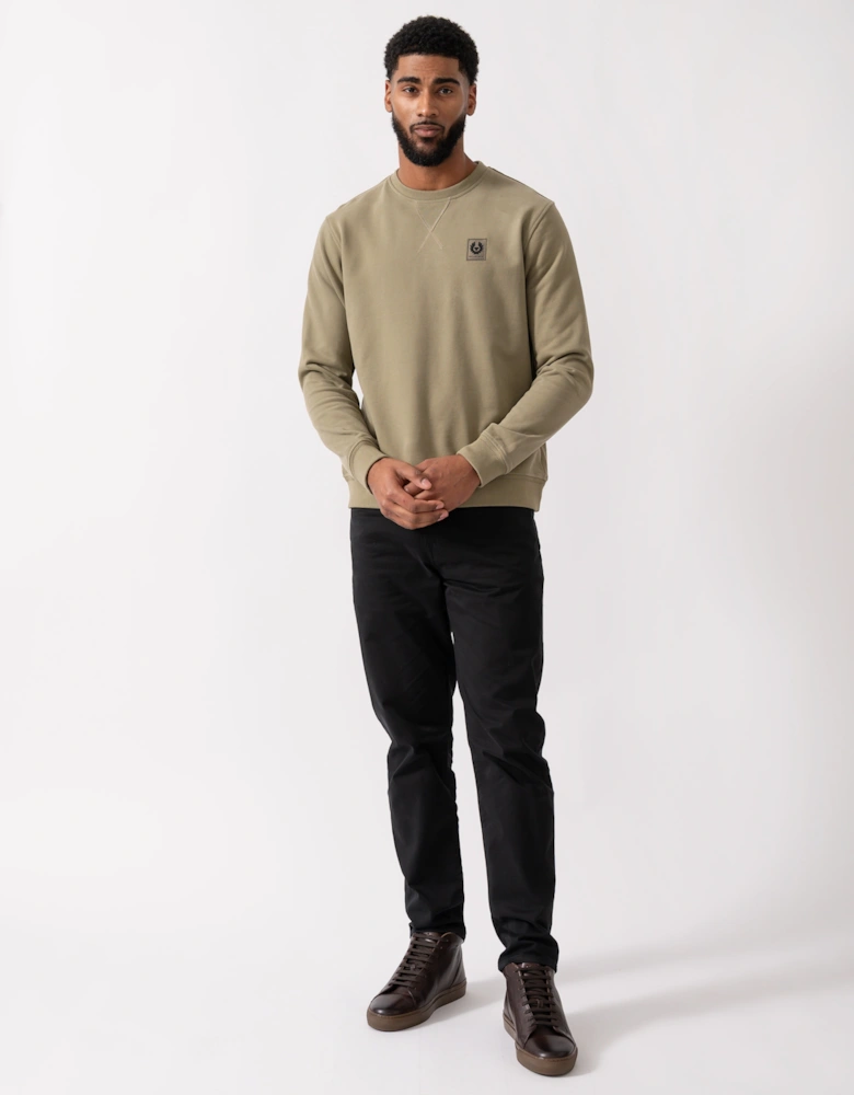 Mens Crew Neck Sweatshirt With Logo Patch - Fatigue Green