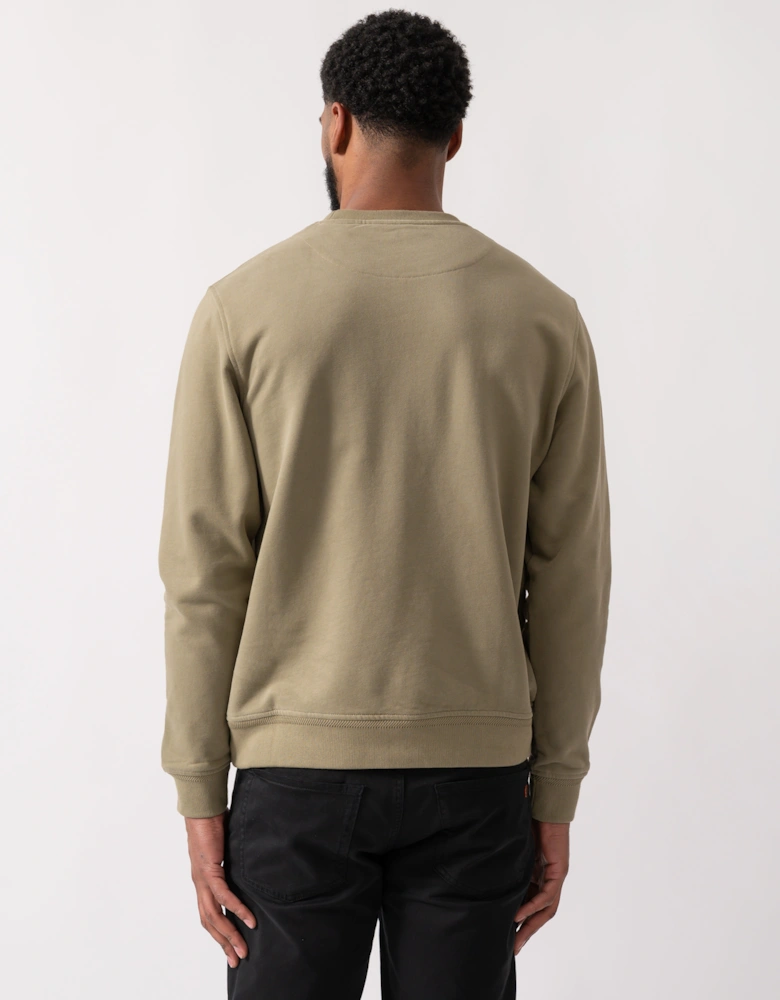 Mens Crew Neck Sweatshirt With Logo Patch - Fatigue Green