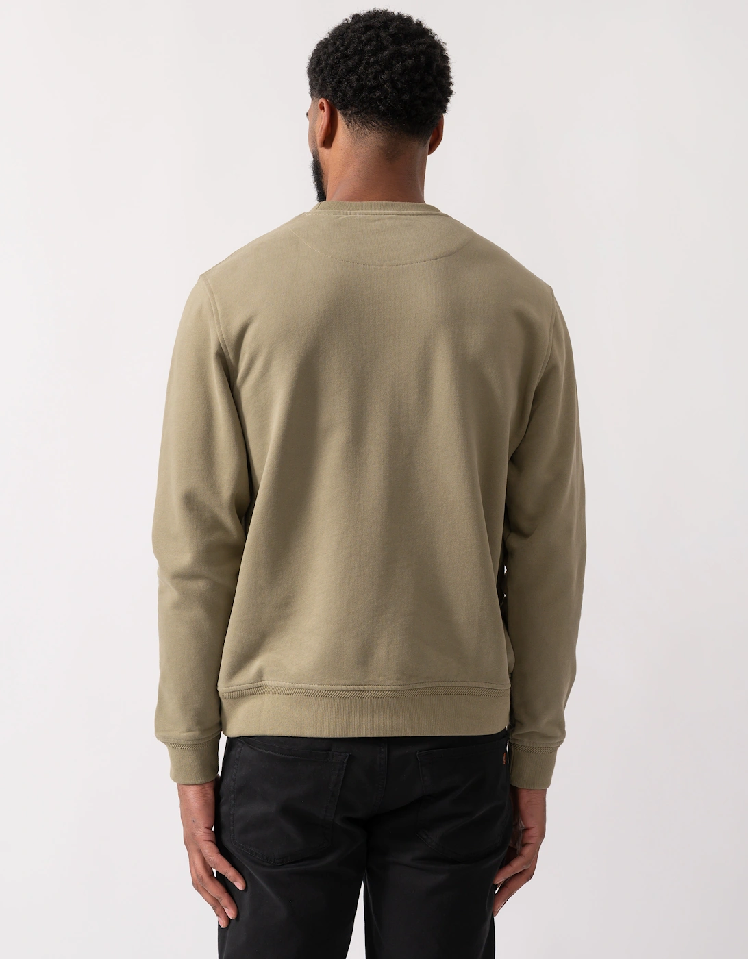 Mens Crew Neck Sweatshirt With Logo Patch - Fatigue Green