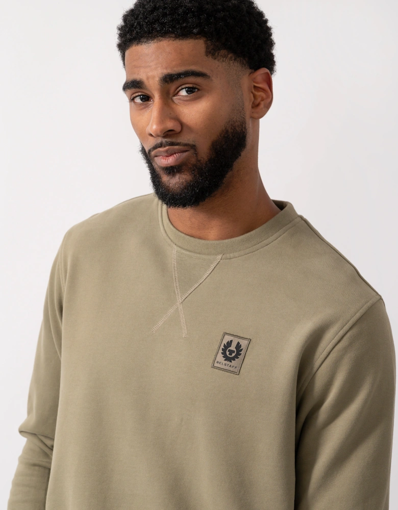 Mens Crew Neck Sweatshirt With Logo Patch - Fatigue Green