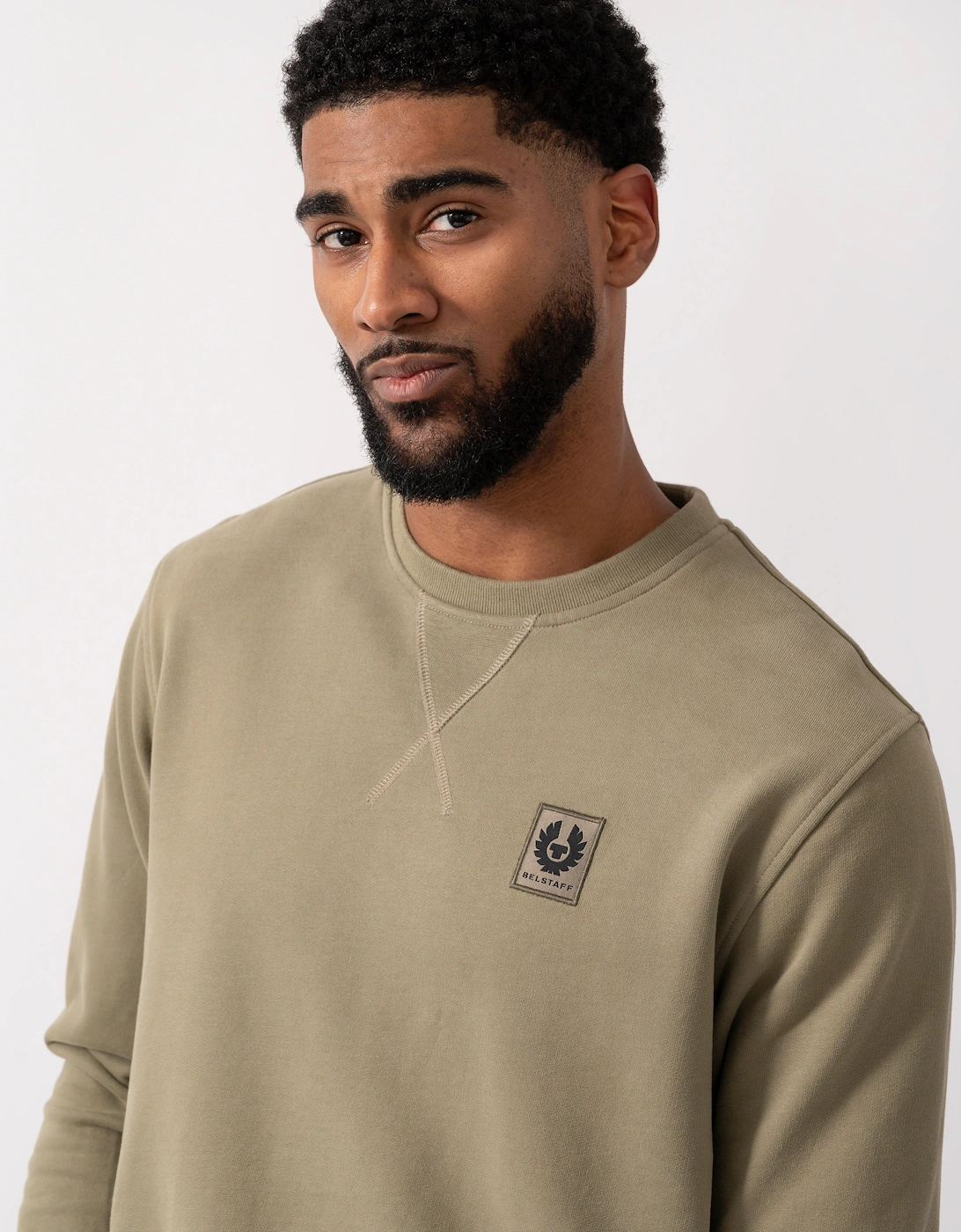 Mens Crew Neck Sweatshirt With Logo Patch - Fatigue Green
