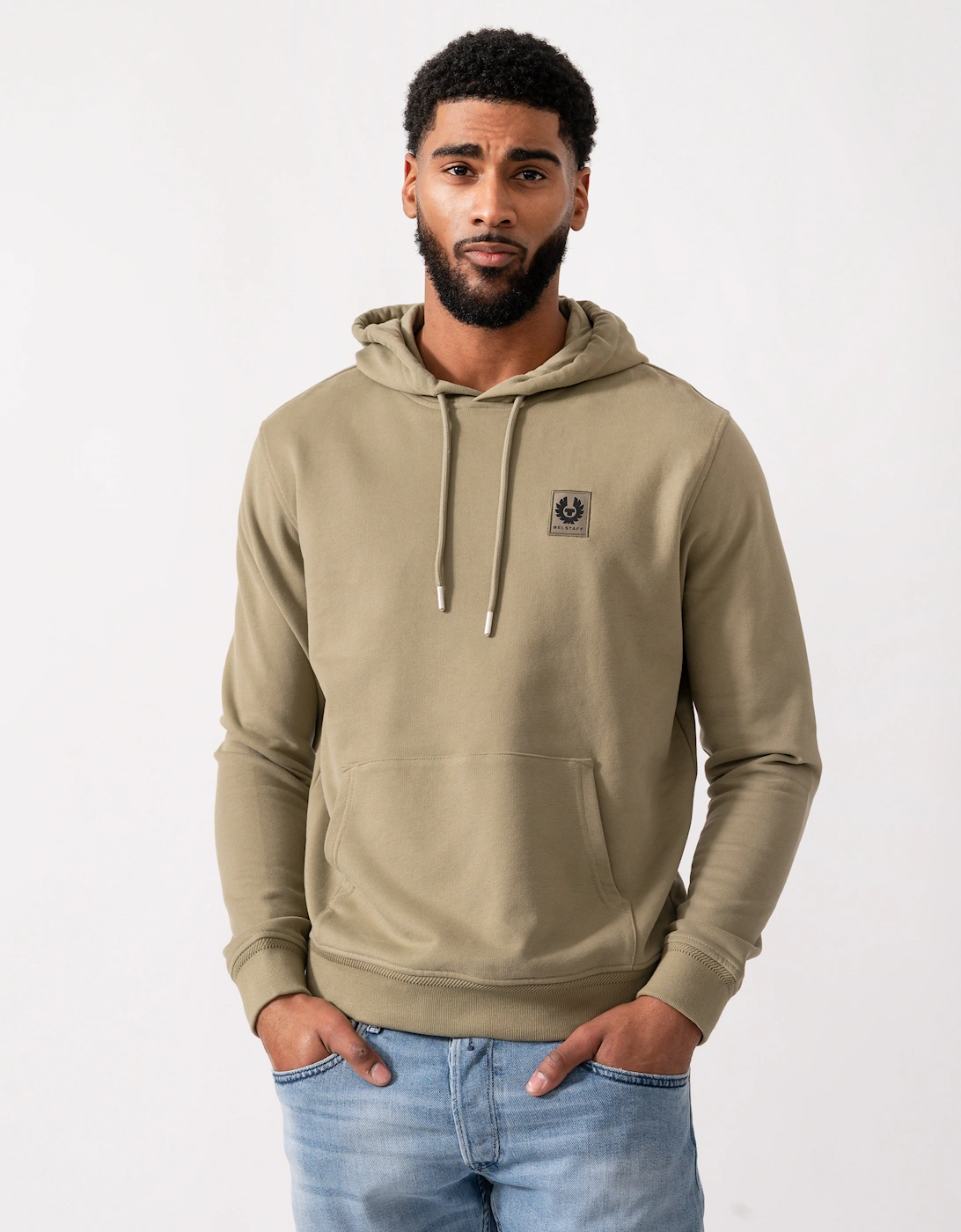 Belstaff Men's Tan Pullover Logo Patch Hoodie - Fatigue Green  38 M