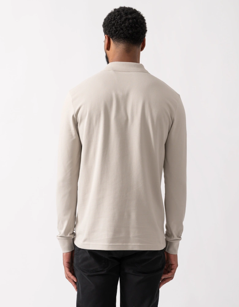 BOSS Orange Passerby Mens Long Sleeve Stretch-Cotton Polo Shirt with Logo Patch - Open Grey 070