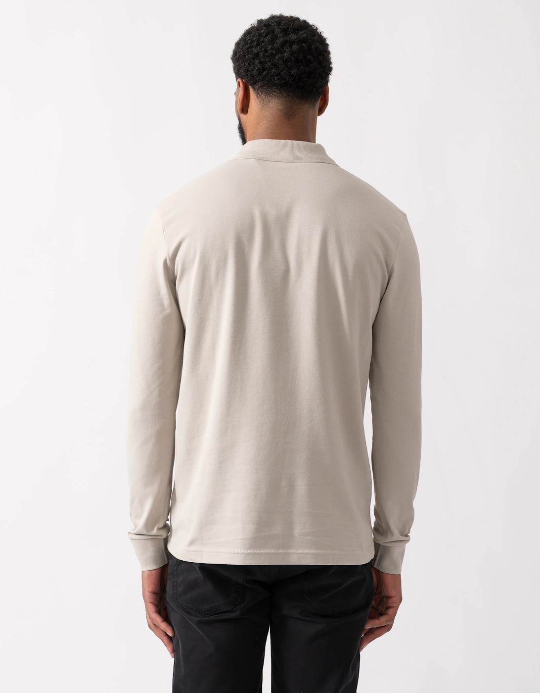 BOSS Orange Passerby Mens Long Sleeve Stretch-Cotton Polo Shirt with Logo Patch - Open Grey 070