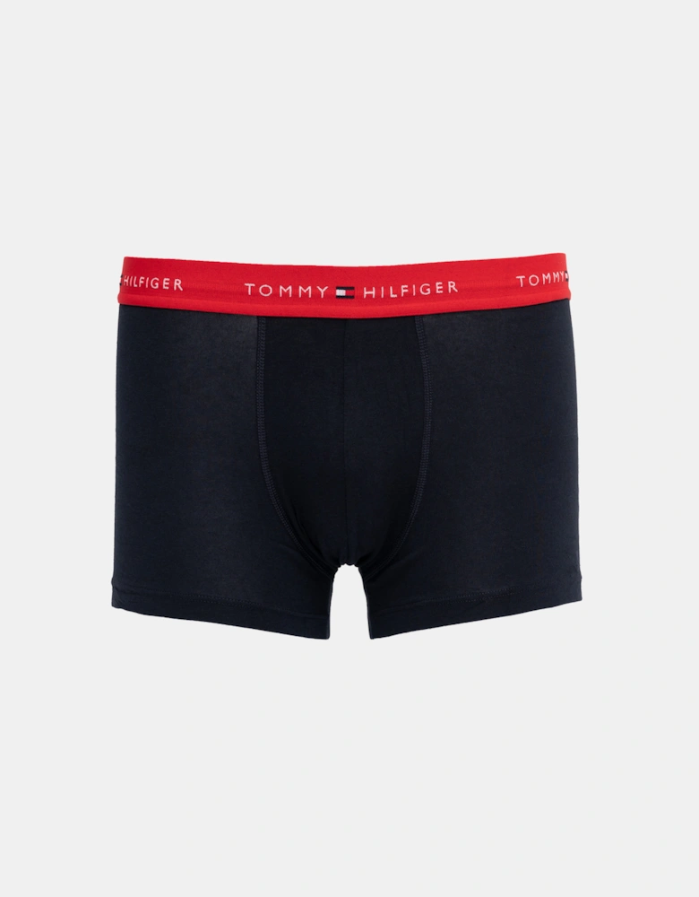 5 Pack Mens Waistband Trunks - B-White/Blue/Red/Navy/Burgundy