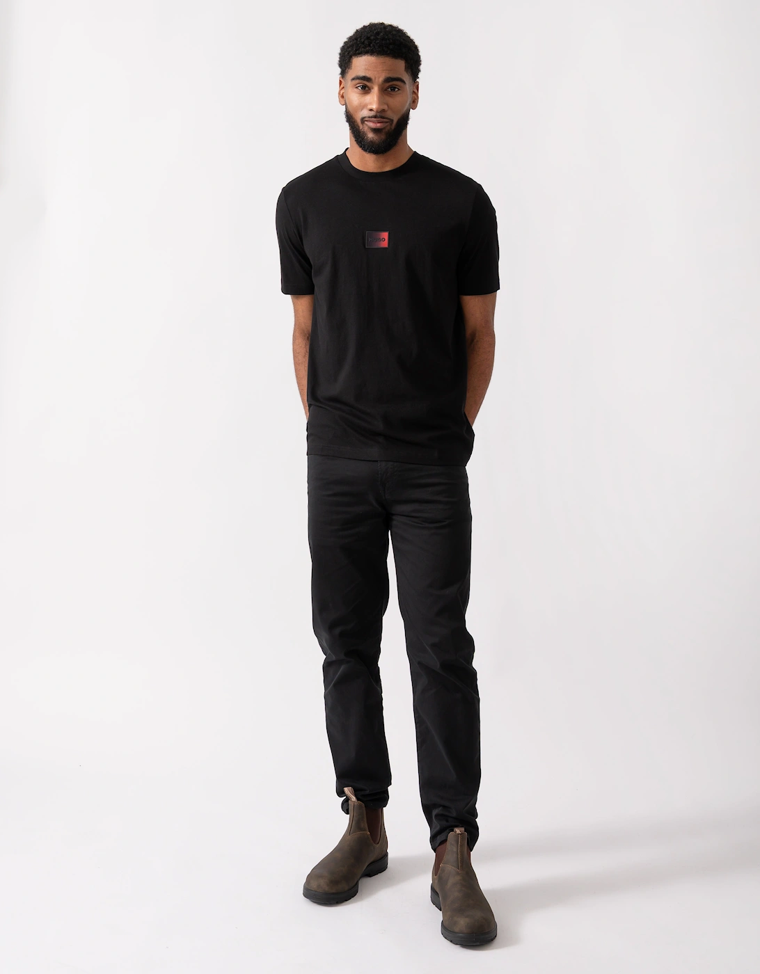 HUGO Danotie Mens Red Label Logo T-Shirt  - Black 001
