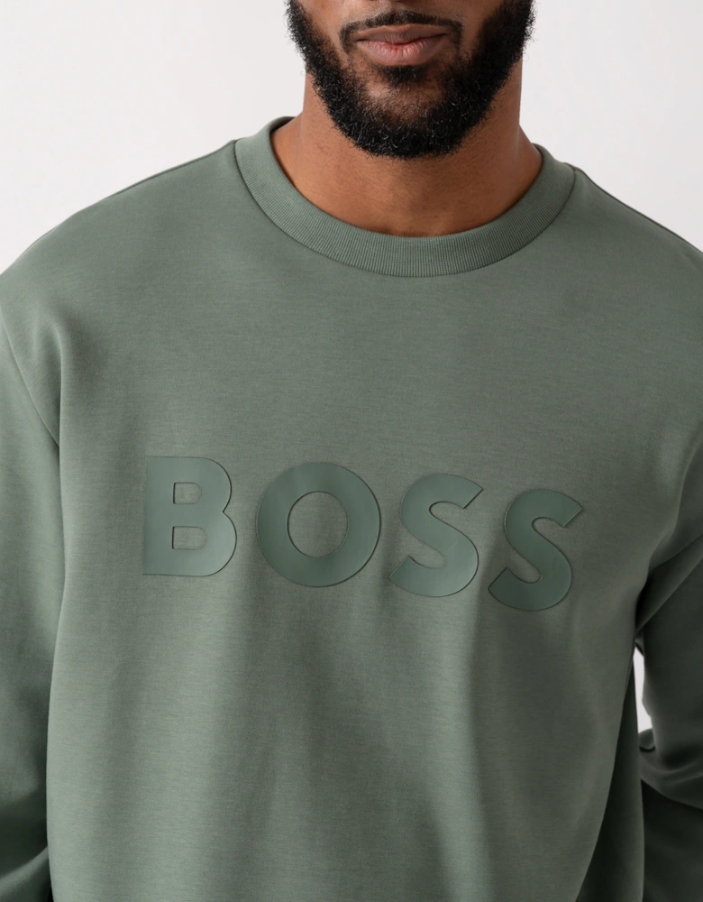 BOSS Green Salbo Mens Stretch-Cotton Sweatshirt with Sandwich Print Logo - Open Green 358