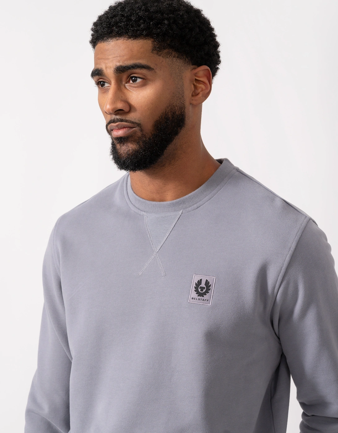 Mens Crew Neck Sweatshirt With Logo Patch - Faded Indigo