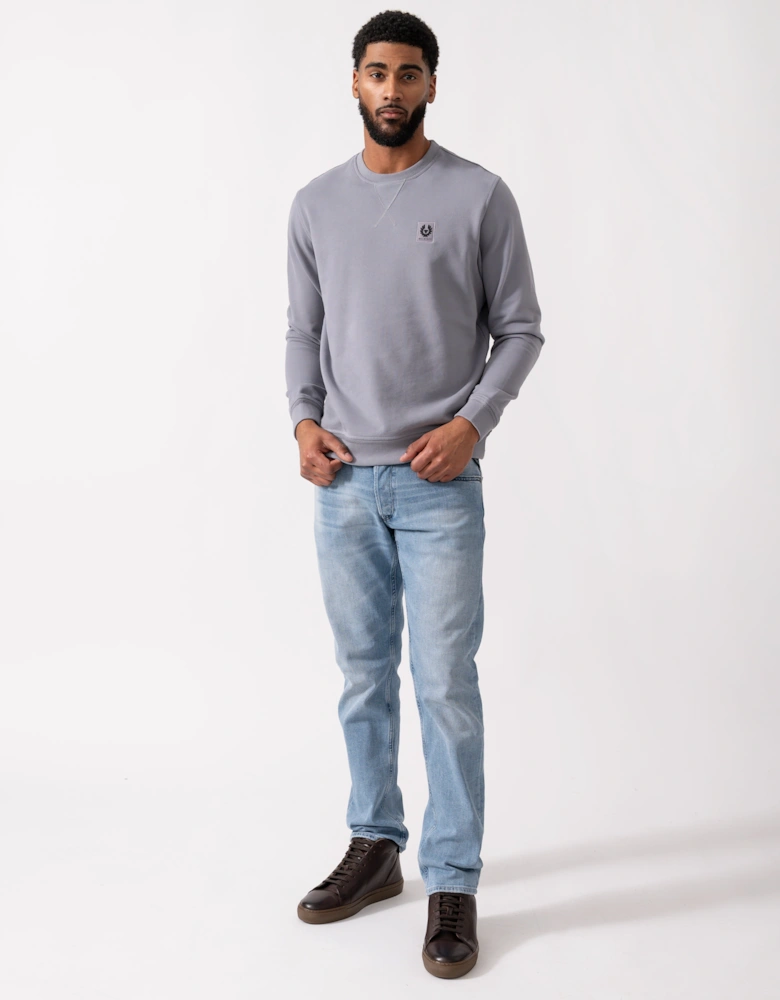 Mens Crew Neck Sweatshirt With Logo Patch - Faded Indigo