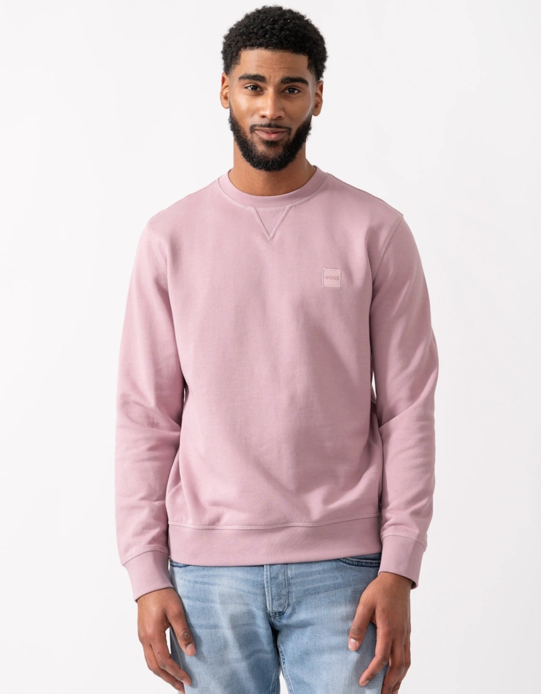 BOSS Orange Westart Mens Crew Neck Sweatshirt With Logo Patch - Light/Pastel Purple 539