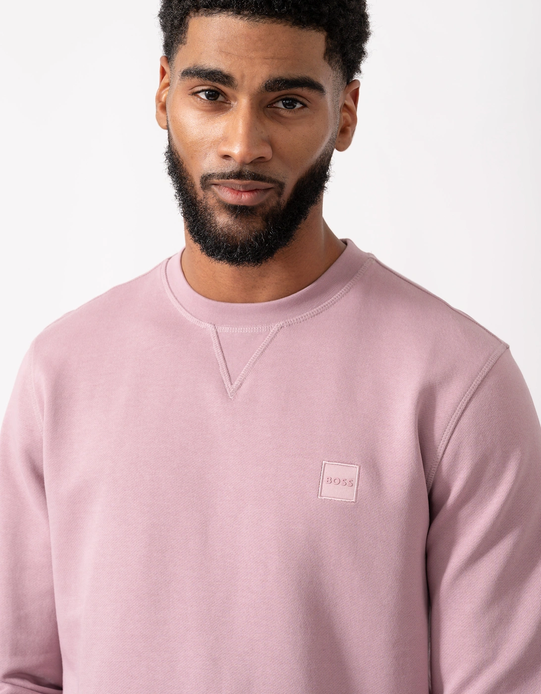 BOSS Orange Westart Mens Crew Neck Sweatshirt With Logo Patch - Light/Pastel Purple 539