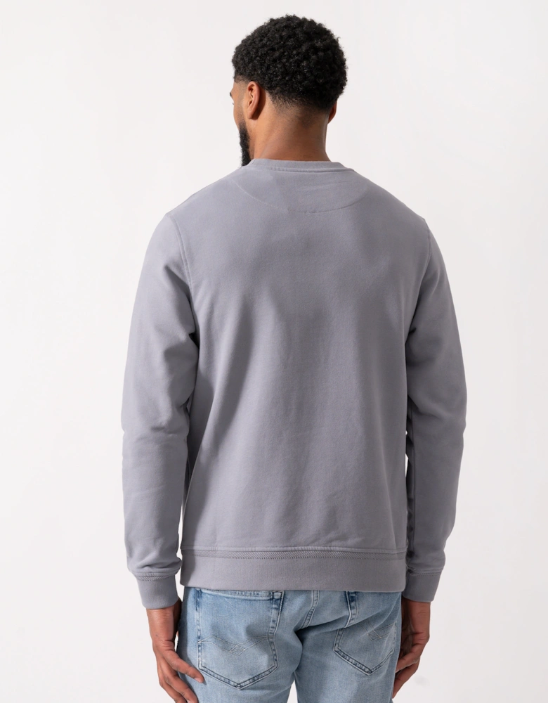 Mens Crew Neck Sweatshirt With Logo Patch - Faded Indigo