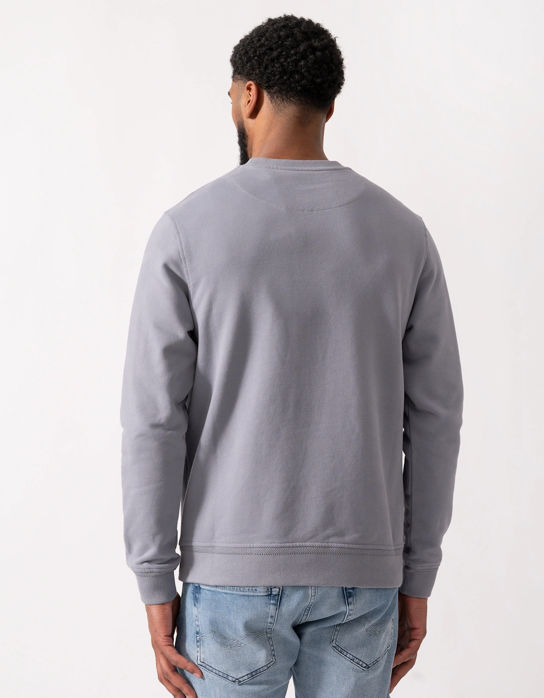 Mens Crew Neck Sweatshirt With Logo Patch - Faded Indigo