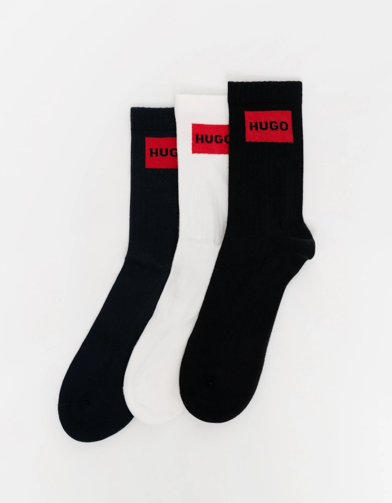 HUGO 3-Pack Quarter Length Combed Cotton Ribbed Socks - Dark Blue 402