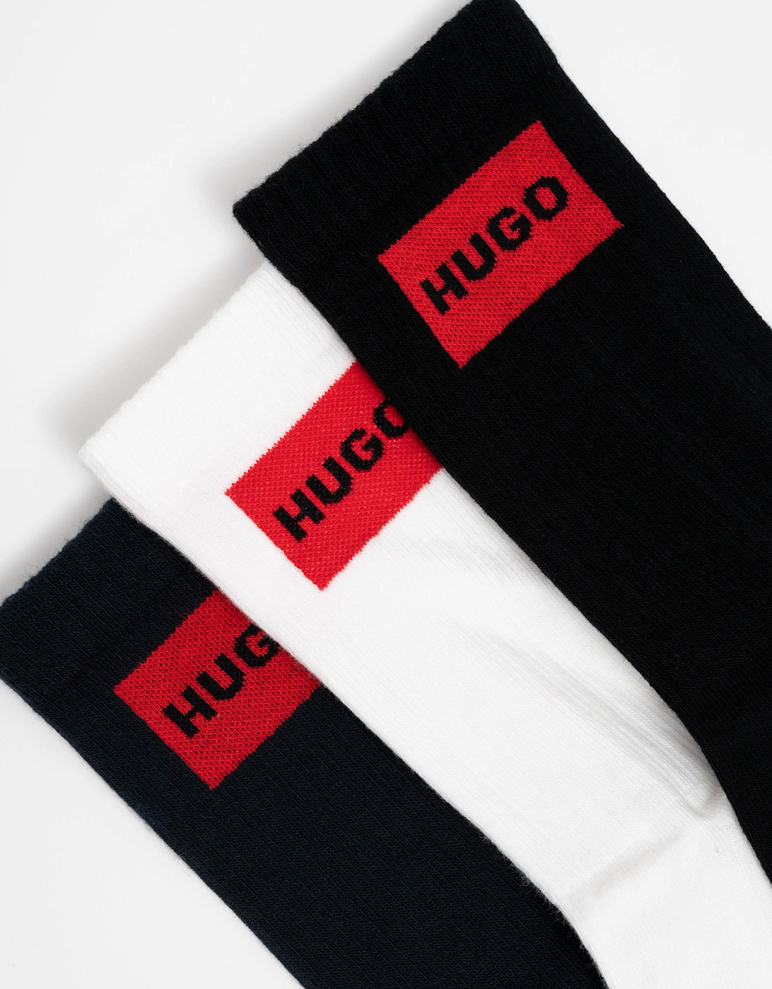 HUGO 3-Pack Quarter Length Combed Cotton Ribbed Socks - Dark Blue 402