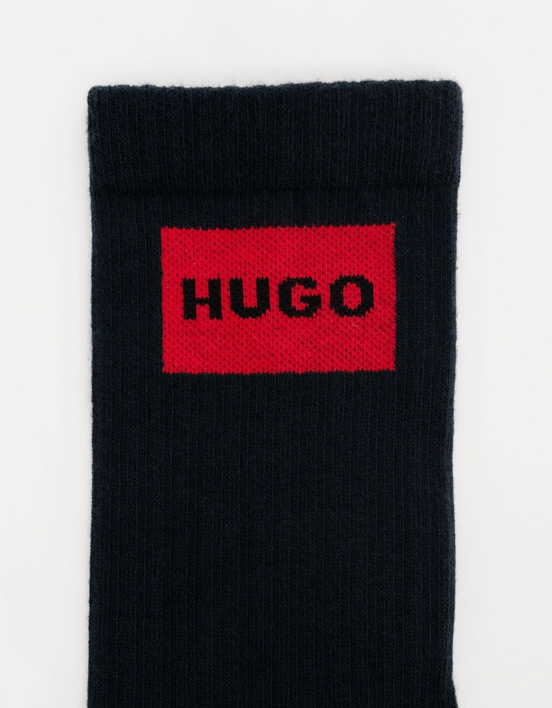 HUGO 3-Pack Quarter Length Combed Cotton Ribbed Socks - Dark Blue 402