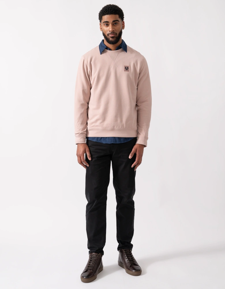 Mens Crew Neck Sweatshirt With Logo Patch - Dusk Pink