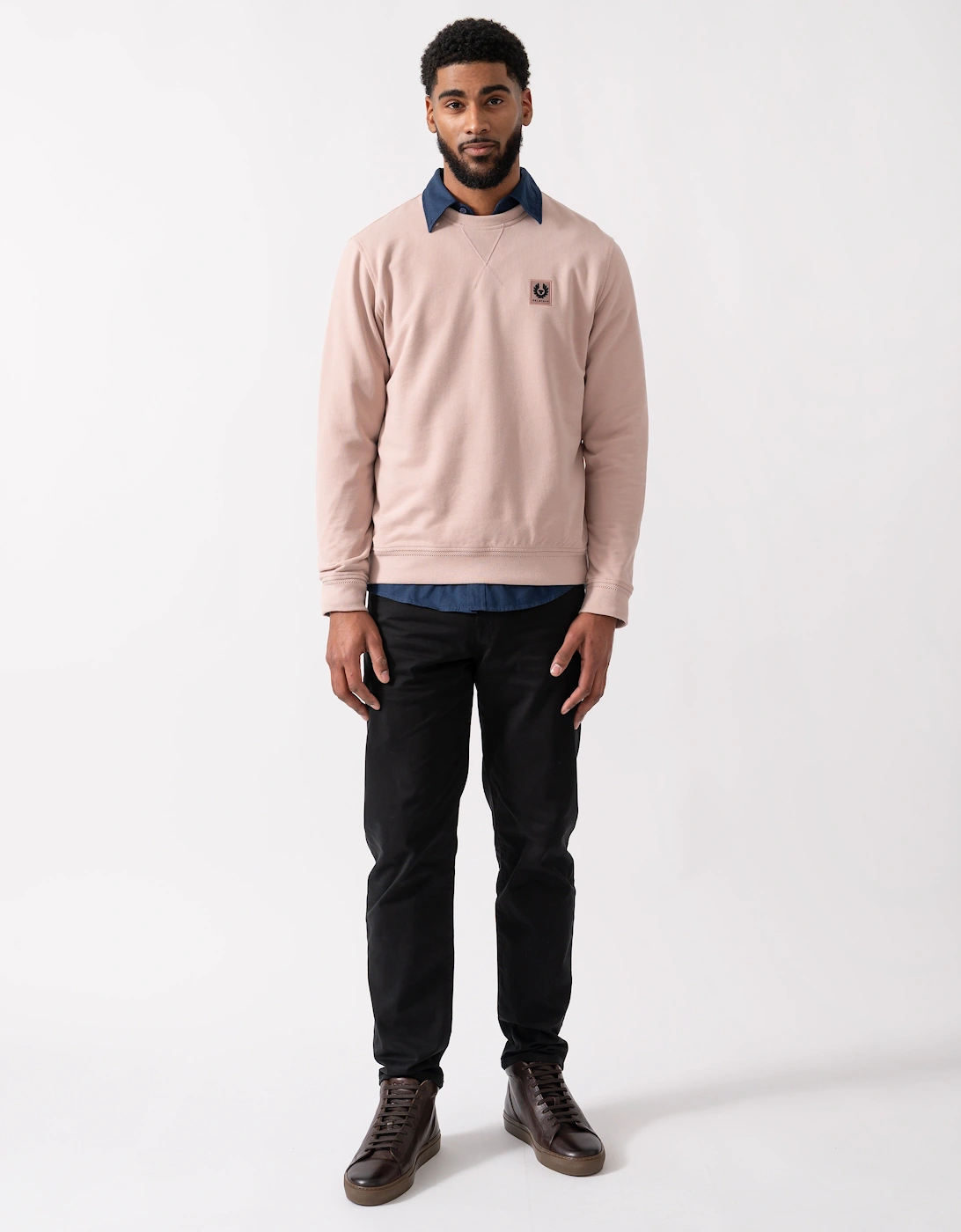 Mens Crew Neck Sweatshirt With Logo Patch - Dusk Pink